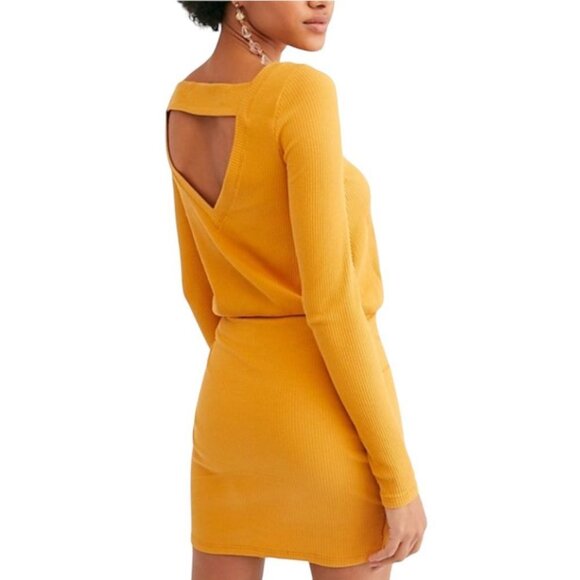 NWT FREE PEOPLE yellow On The Rooftop mini Dress S - Picture 3 of 16